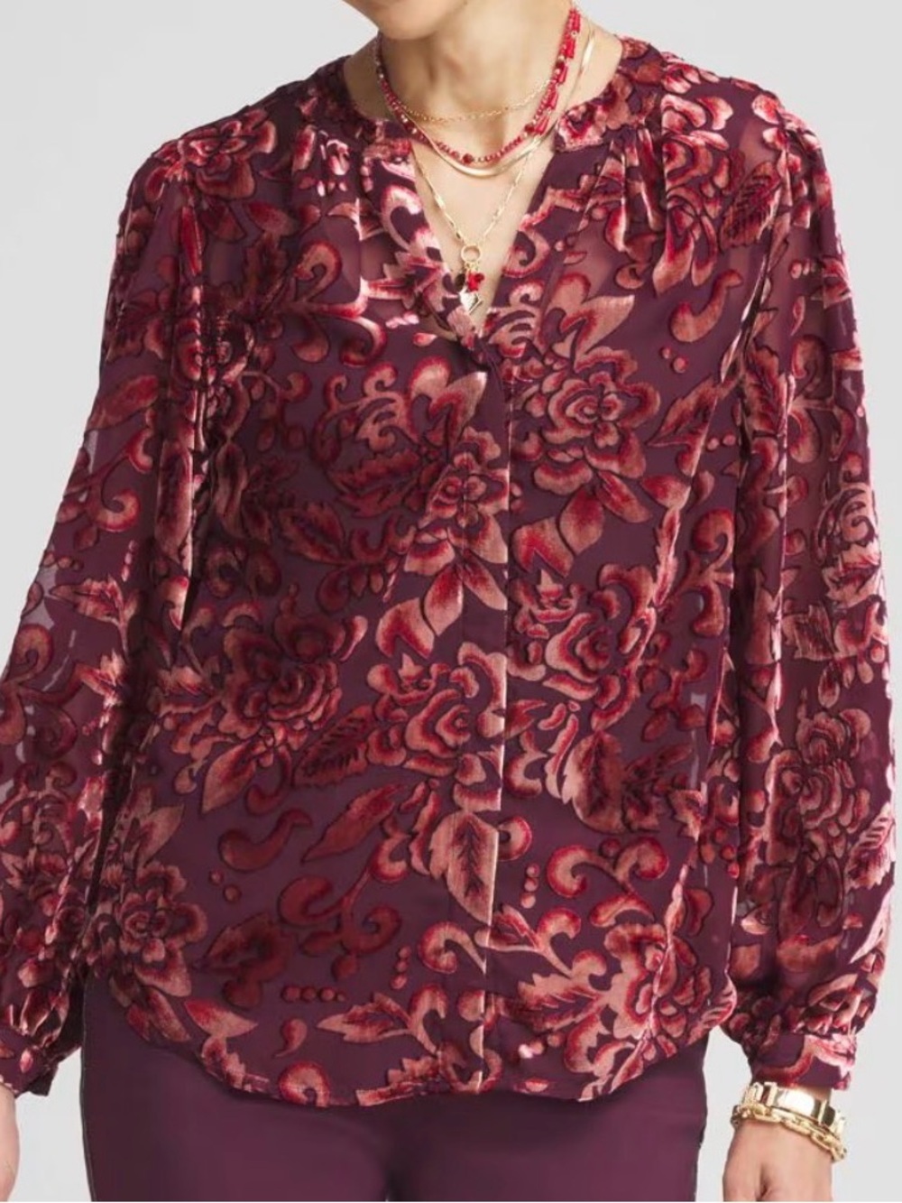 Chico’s Velvet Blouson Sleeve Blouse size 2